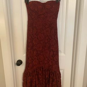 Strapless midi lace dress